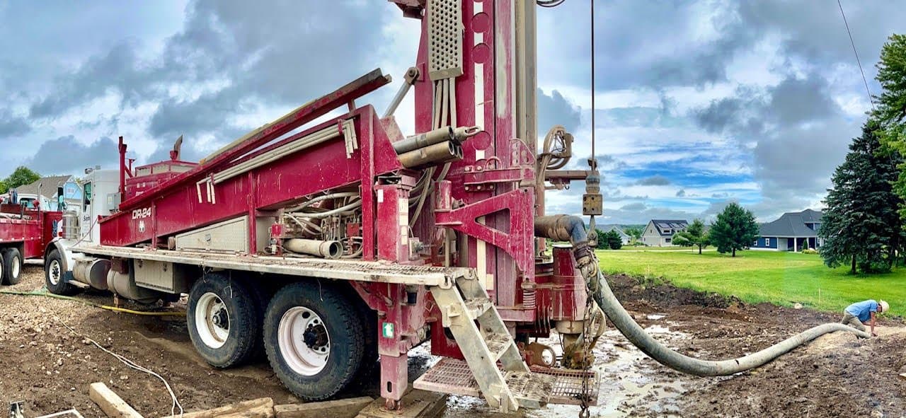 Red drilling rig from the Squarespace Nest Equipment draft