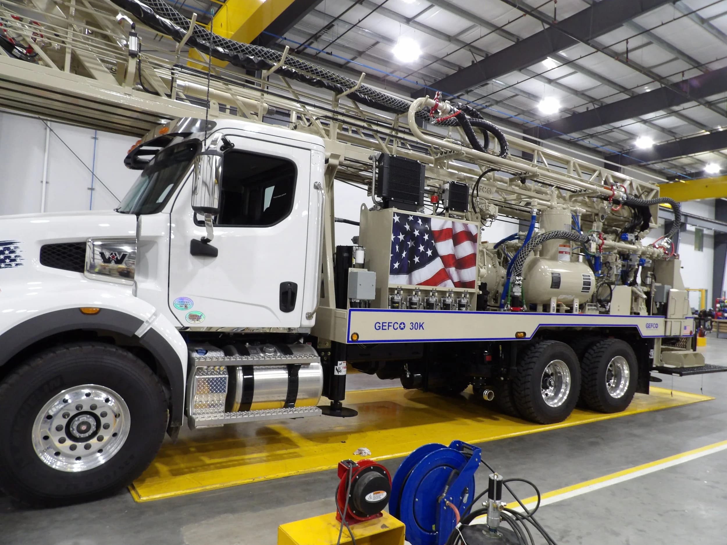 GEFCO drilling rig staged inside the Nest Equipment shop